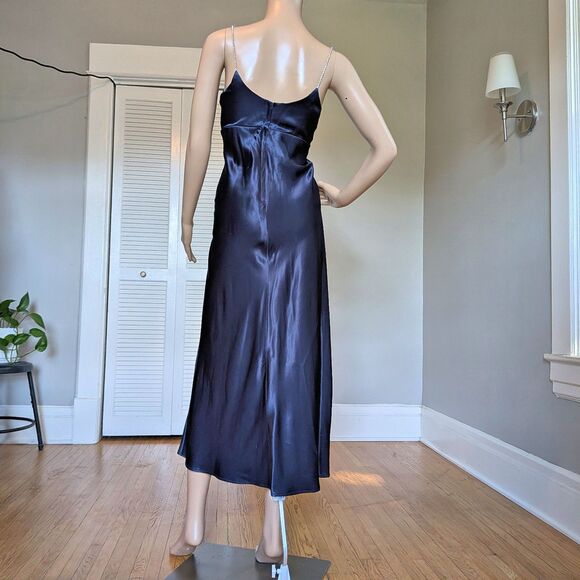 Vintage Slip Dress 90s Jessica McClintock Silky Blue Gown Rhinestone Prom 3/4 - Picture 11 of 11